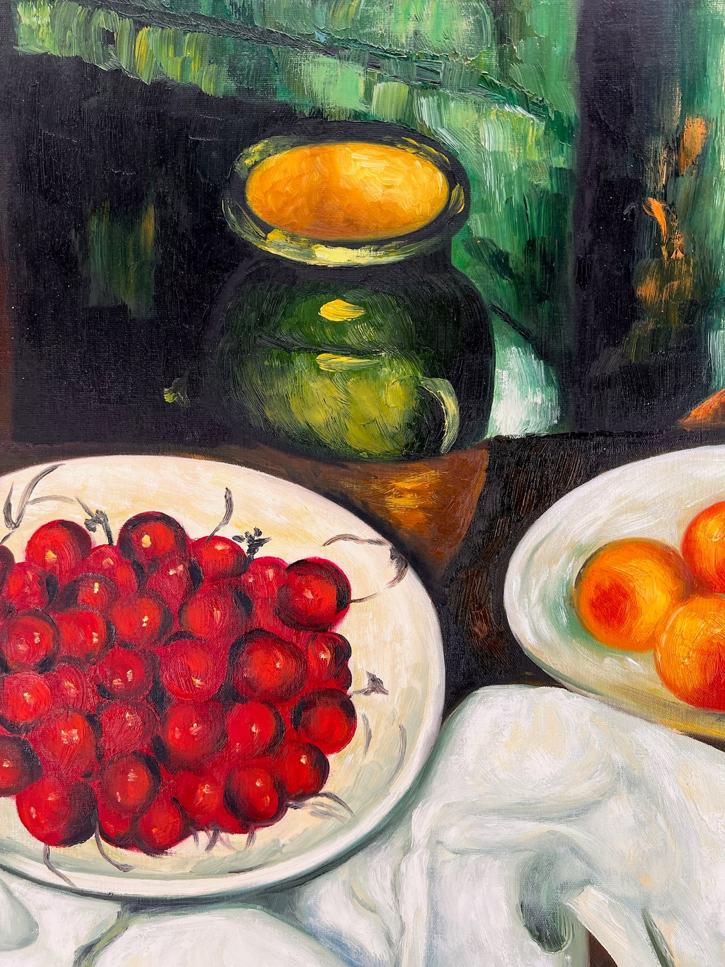 Cézanne – Bessen en fruit – handgeschilderd olieverf op canvas (164 × 80 cm) – framed on canvas