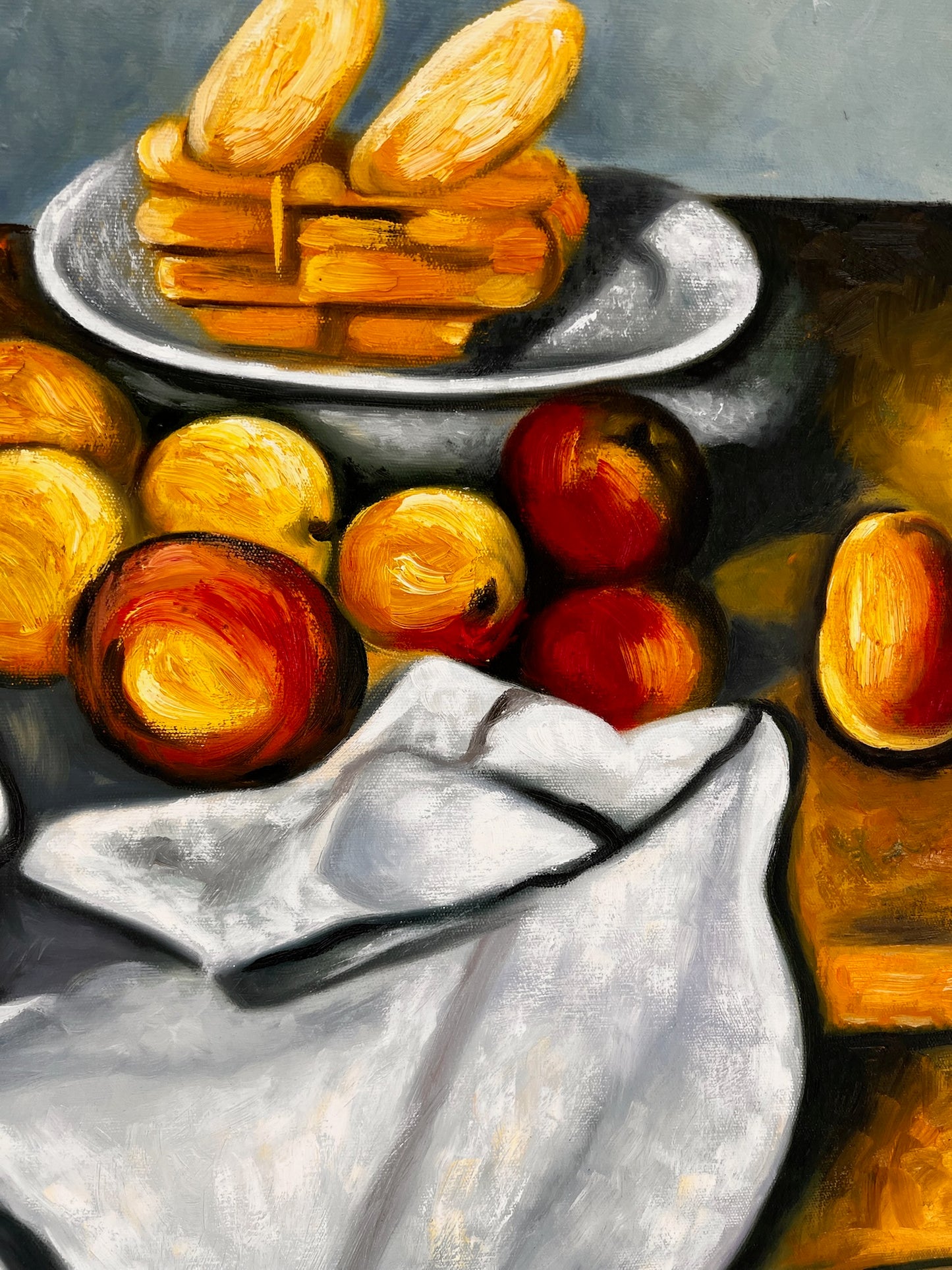 Fruit en cake – Handgeschilderd Post-impressionistisch Olieverfschilderij op Canvas (64 × 80 cm)