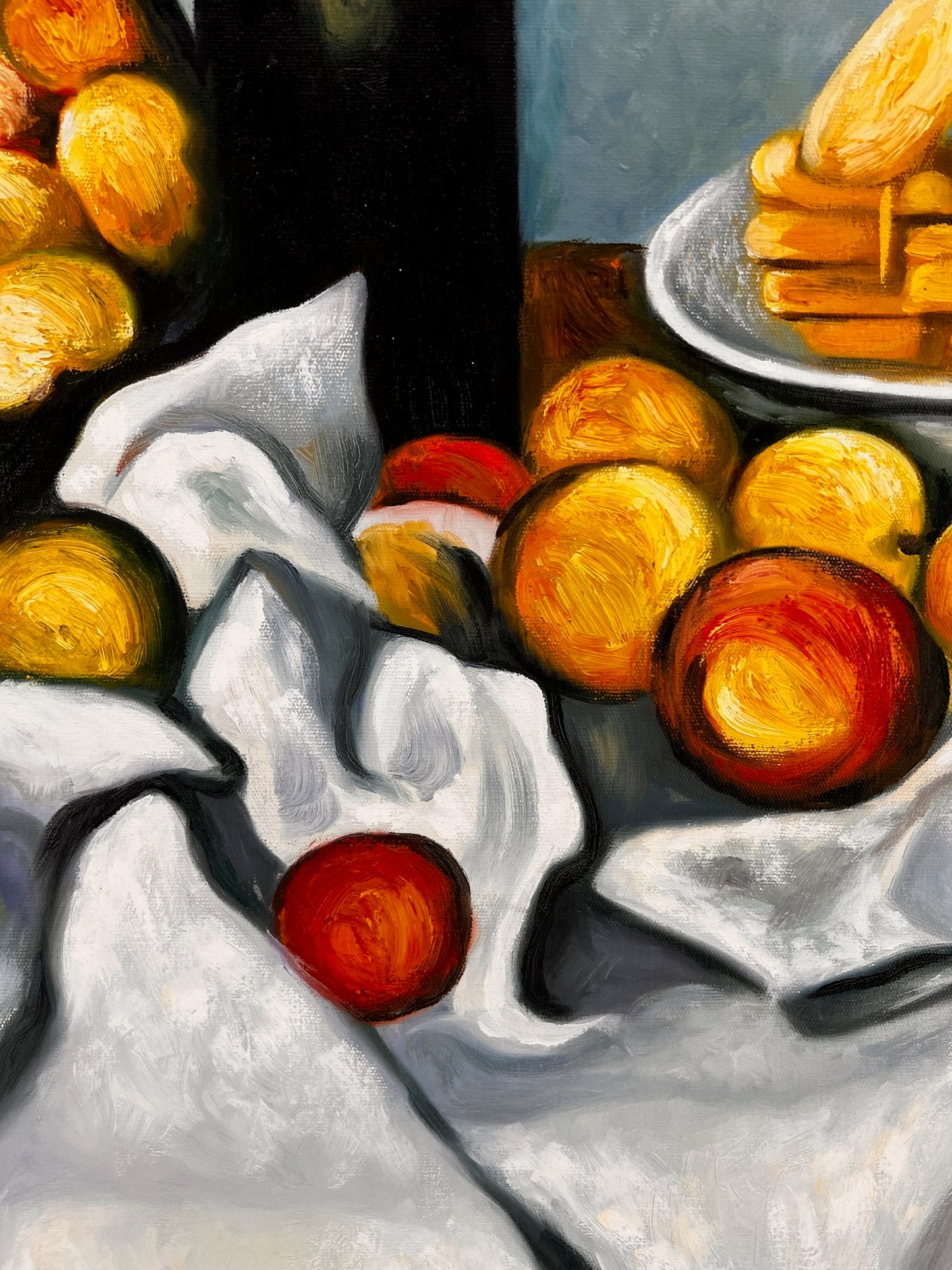 Fruit en cake – Handgeschilderd Post-impressionistisch Olieverfschilderij op Canvas (64 × 80 cm)