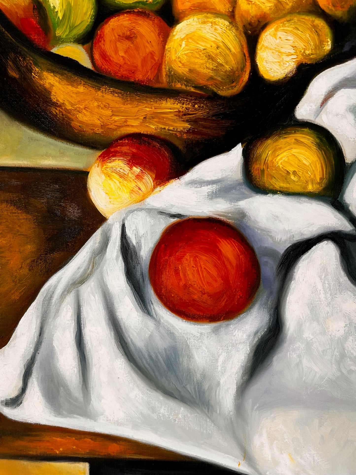 Fruit en cake – Handgeschilderd Post-impressionistisch Olieverfschilderij op Canvas (64 × 80 cm)