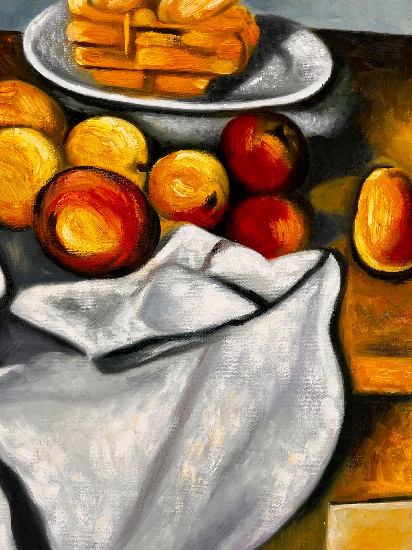 Fruit en cake – Handgeschilderd Post-impressionistisch Olieverfschilderij op Canvas (64 × 80 cm)