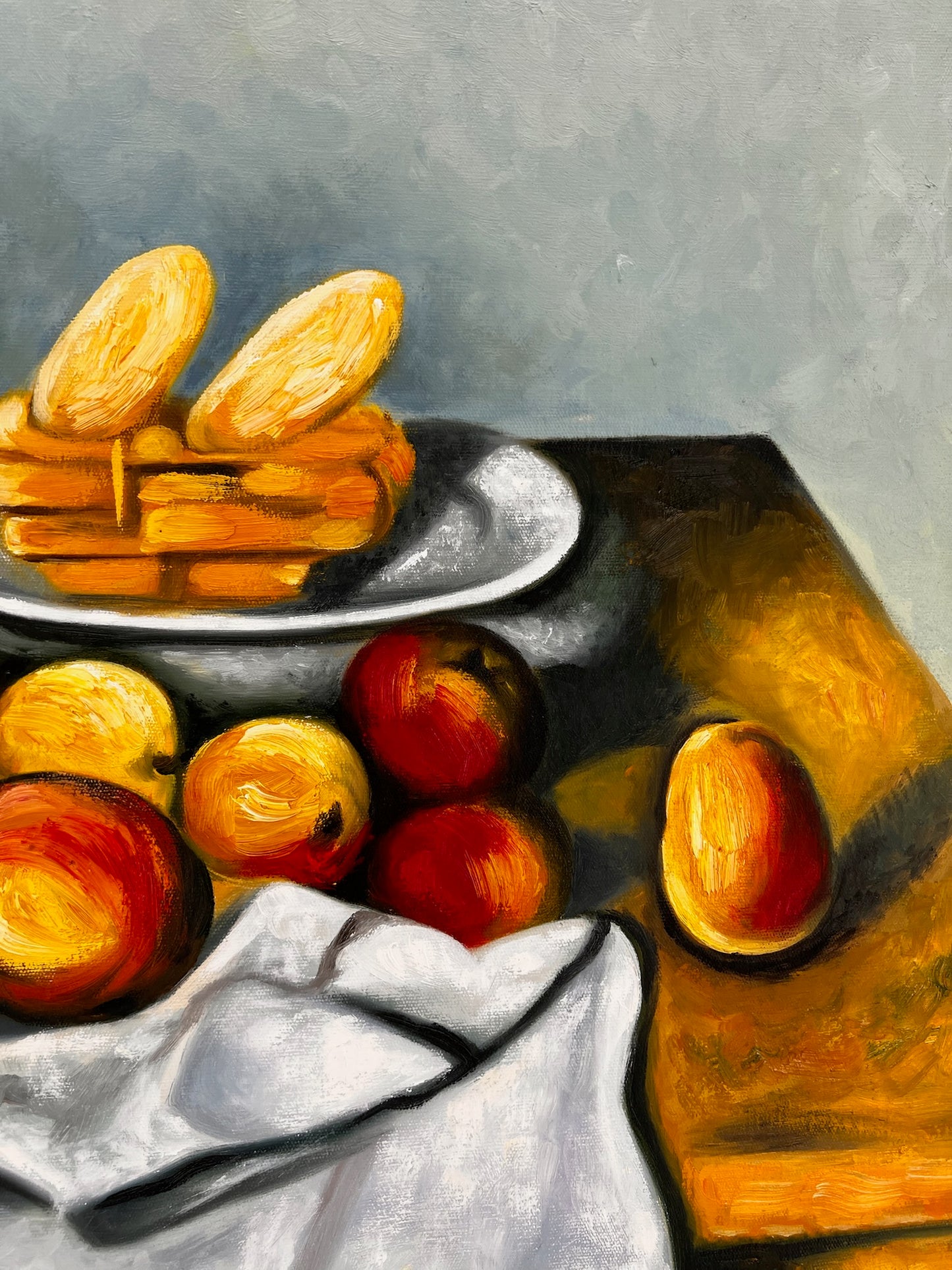 Fruit en cake – Handgeschilderd Post-impressionistisch Olieverfschilderij op Canvas (64 × 80 cm)