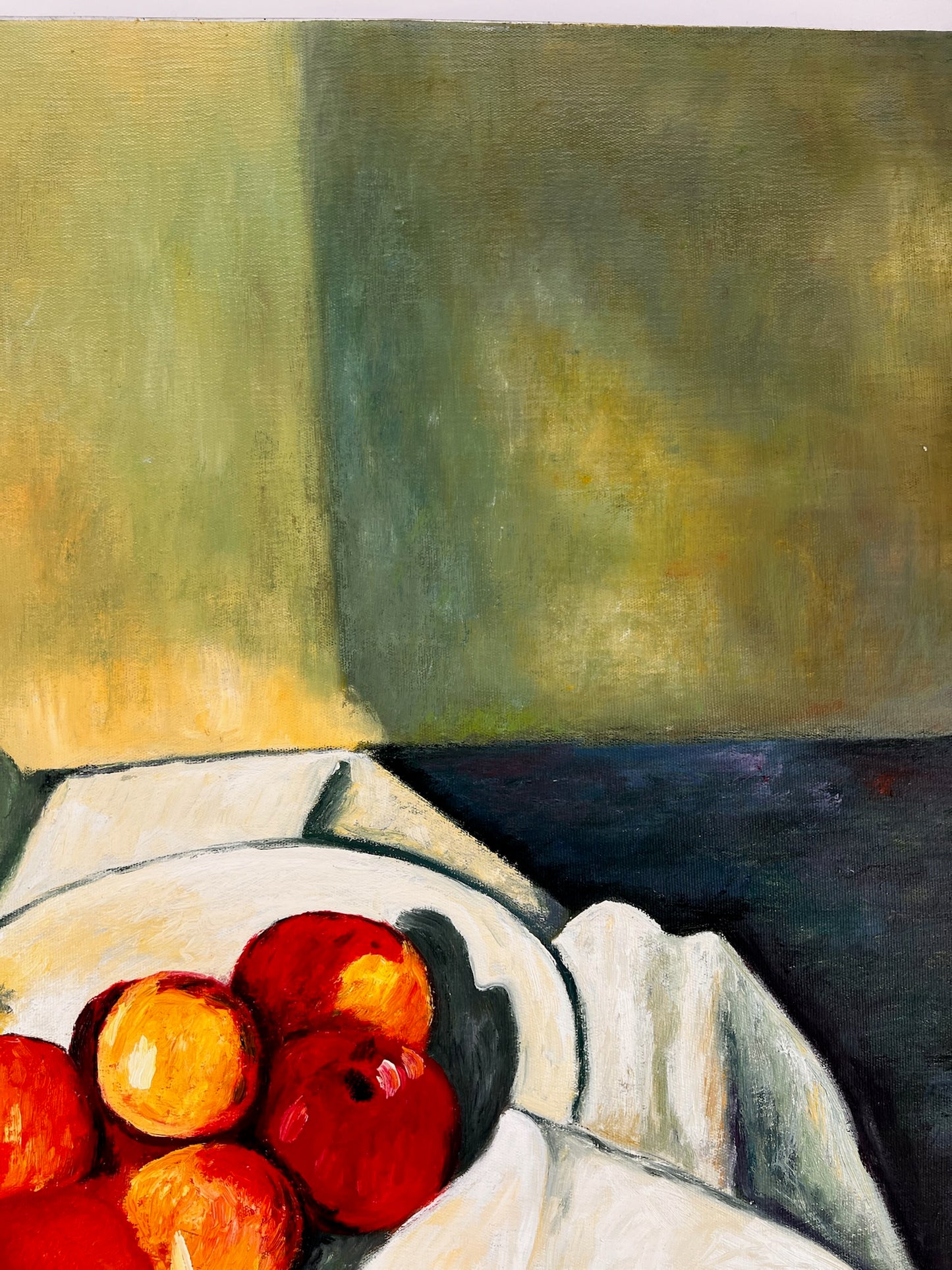 Still Life with Fruit and Green Bottle – Handgeschilderd Postimpressionistisch Olieverfschilderij op Canvas (64 × 80 cm)