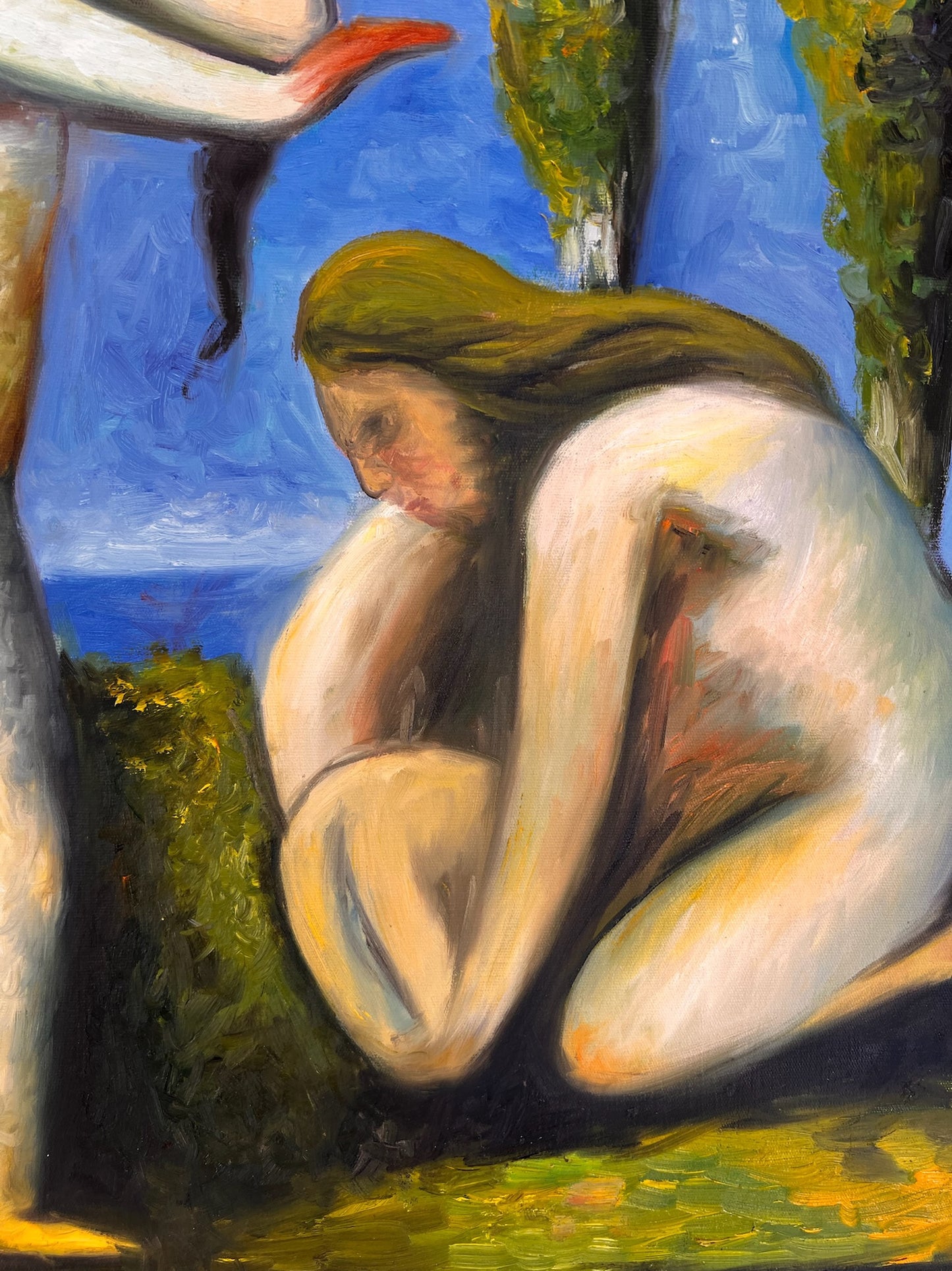 Baigneuses (naar Paul Cézanne) – Handgeschilderd Postimpressionistisch Olieverf op Canvas (64 × 80 cm)