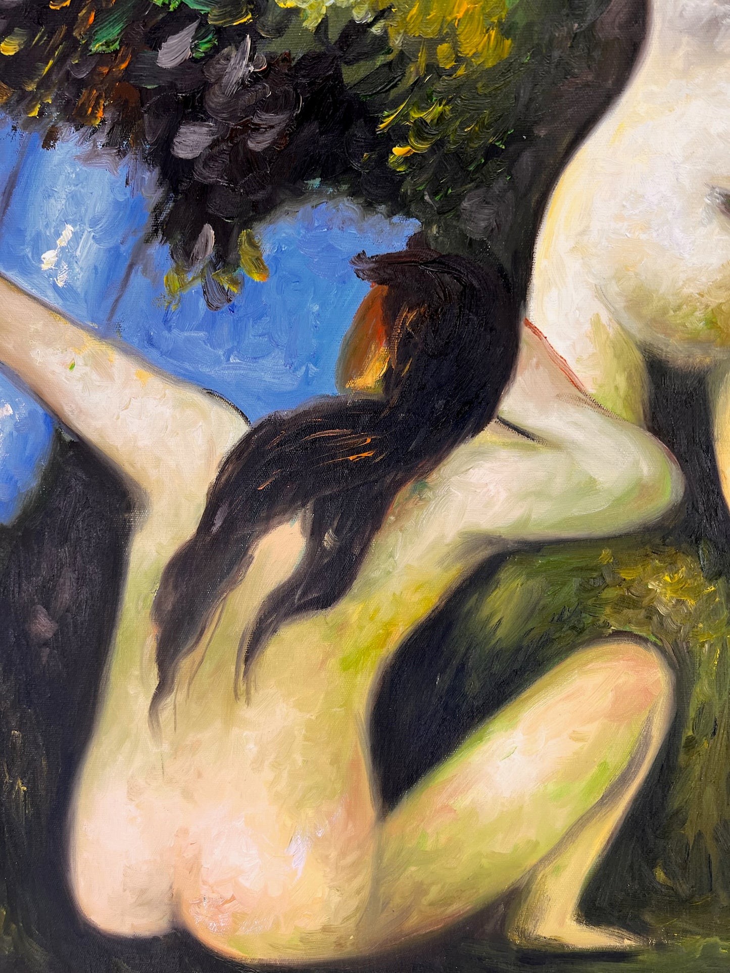 Baigneuses (naar Paul Cézanne) – Handgeschilderd Postimpressionistisch Olieverf op Canvas (64 × 80 cm)