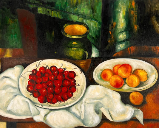 Cézanne – Bessen en fruit – handgeschilderd olieverf op canvas (164 × 80 cm) – framed on canvas