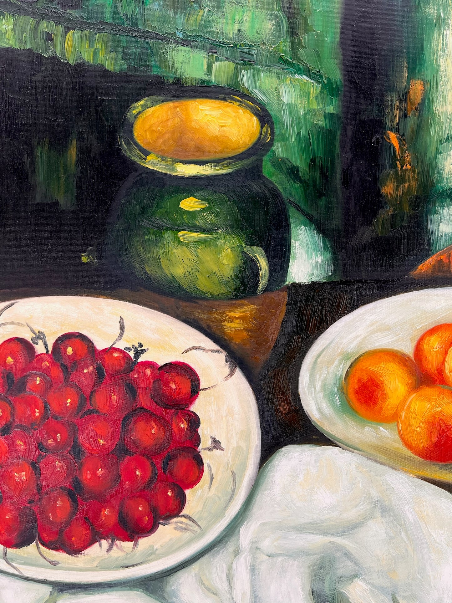 Cézanne – Bessen en fruit – handgeschilderd olieverf op canvas (164 × 80 cm) – framed on canvas