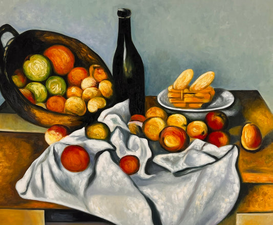 Fruit en cake – Handgeschilderd Post-impressionistisch Olieverfschilderij op Canvas (64 × 80 cm)