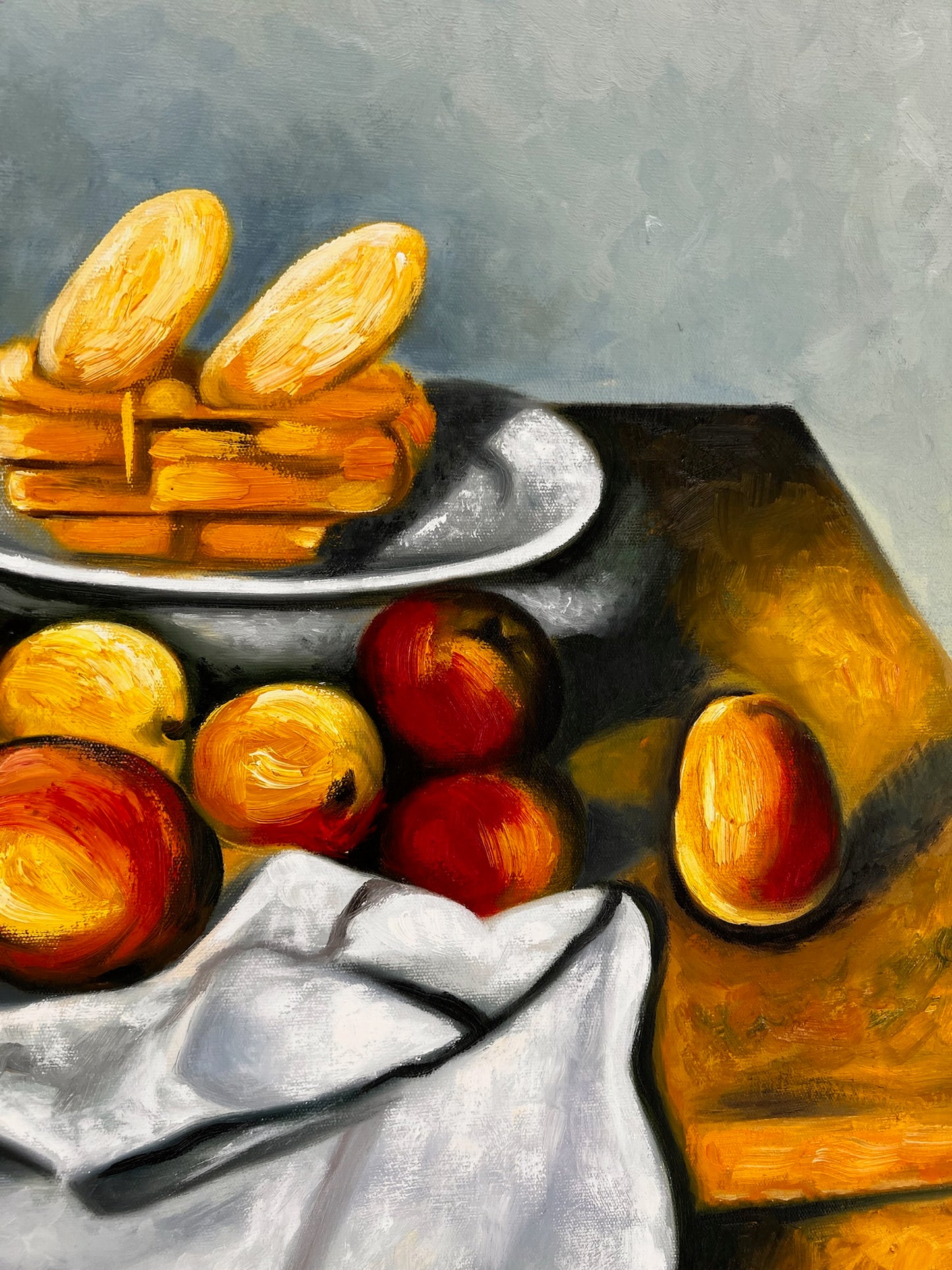 Fruit en cake – Handgeschilderd Post-impressionistisch Olieverfschilderij op Canvas (64 × 80 cm)