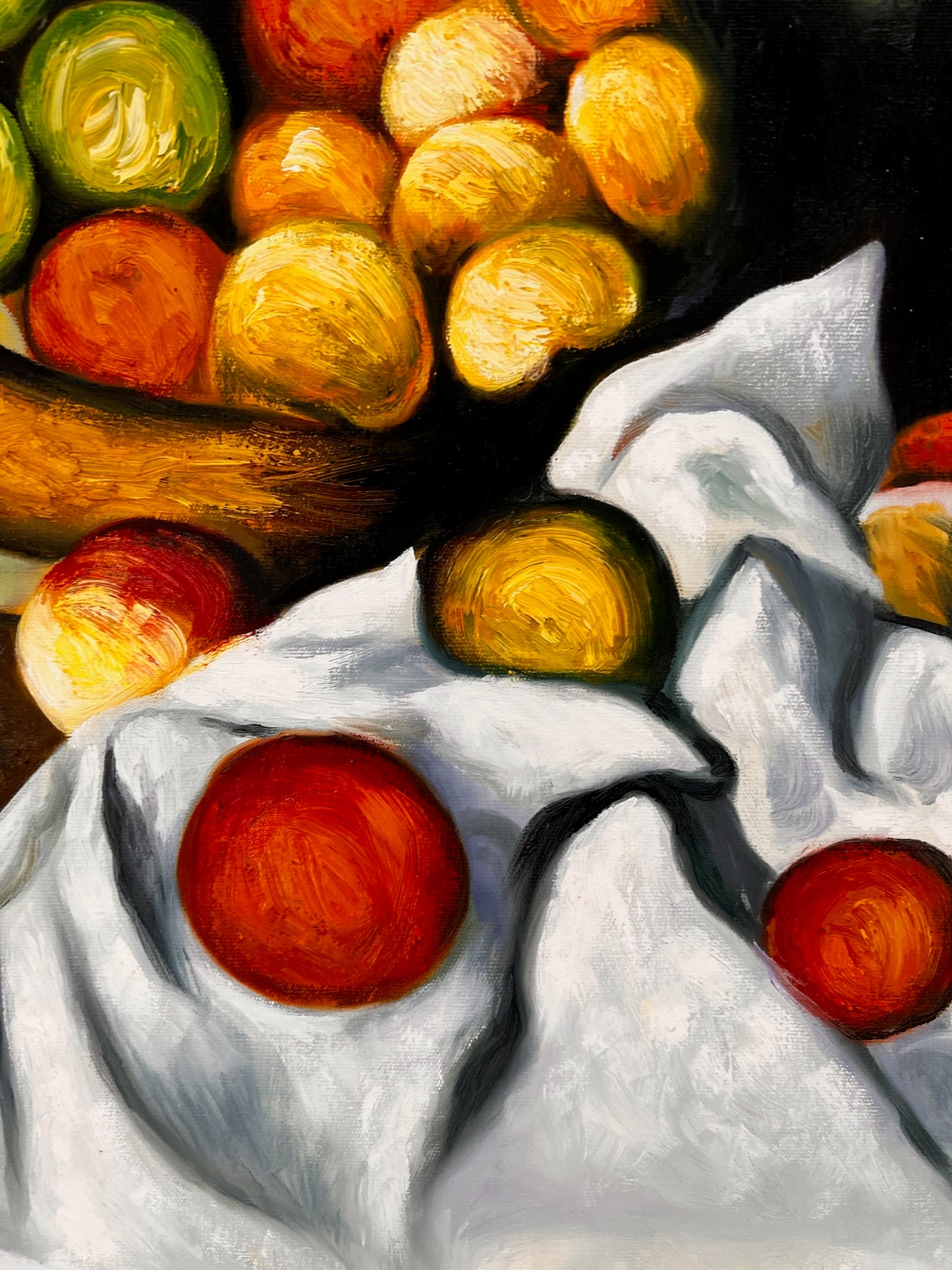 Fruit en cake – Handgeschilderd Post-impressionistisch Olieverfschilderij op Canvas (64 × 80 cm)