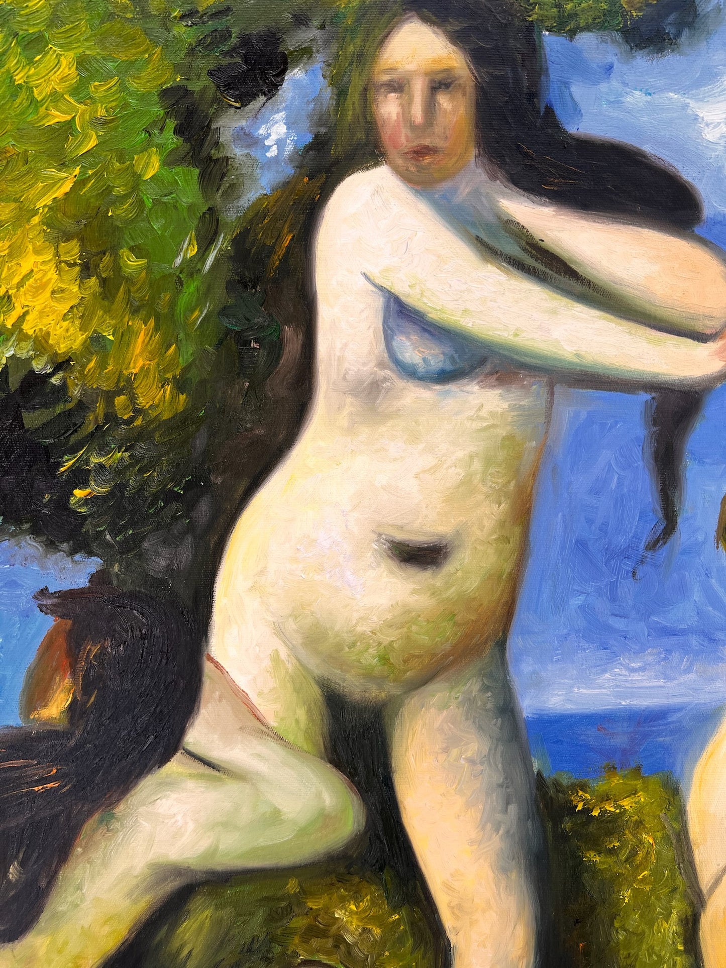 Baigneuses (naar Paul Cézanne) – Handgeschilderd Postimpressionistisch Olieverf op Canvas (64 × 80 cm)