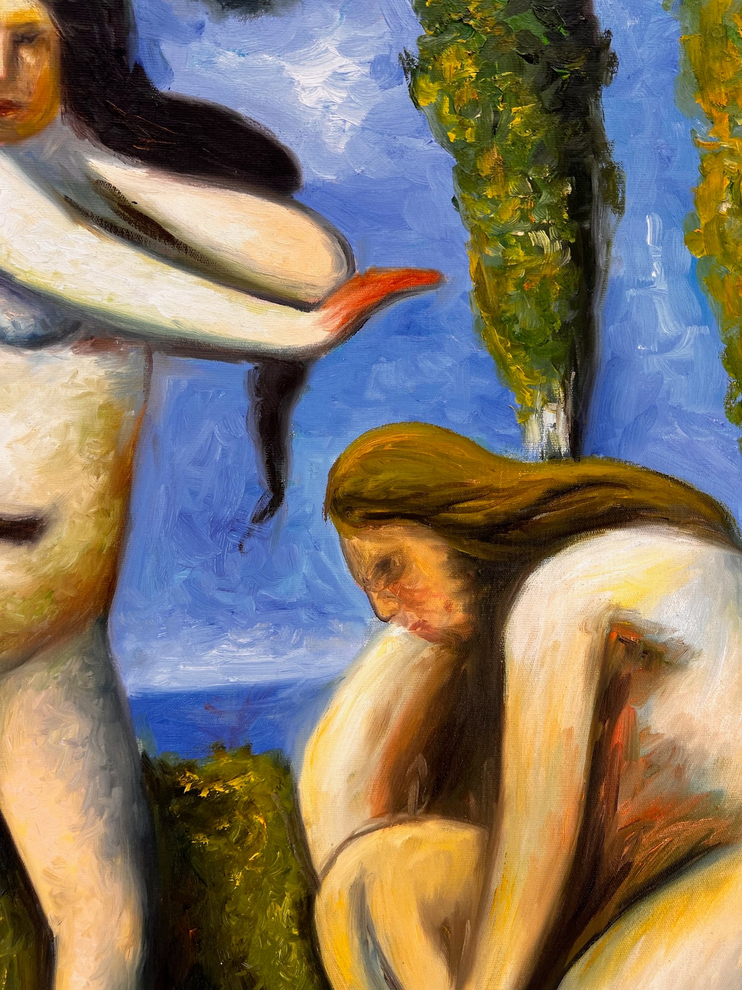 Baigneuses (naar Paul Cézanne) – Handgeschilderd Postimpressionistisch Olieverf op Canvas (64 × 80 cm)