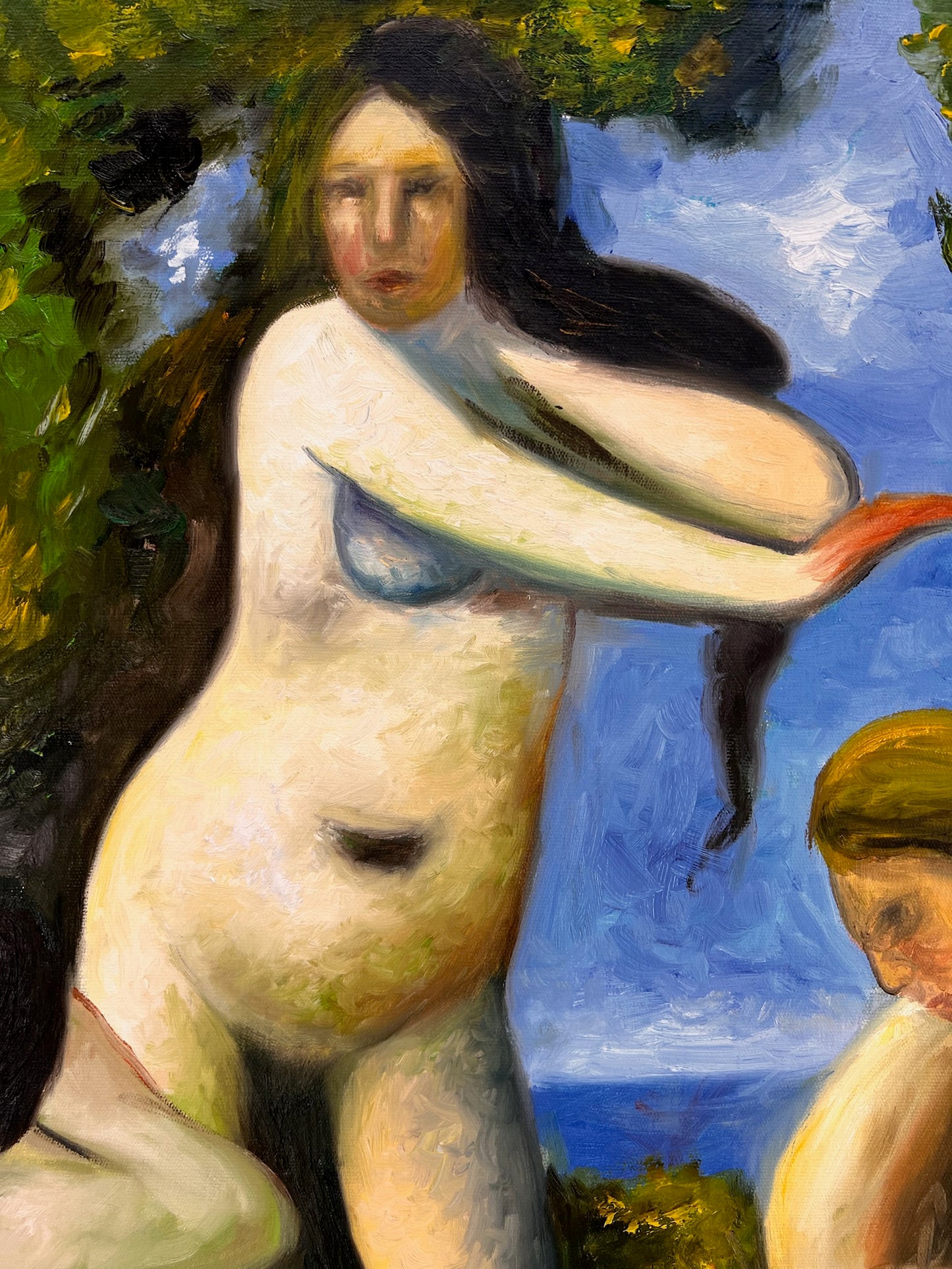 Baigneuses (naar Paul Cézanne) – Handgeschilderd Postimpressionistisch Olieverf op Canvas (64 × 80 cm)