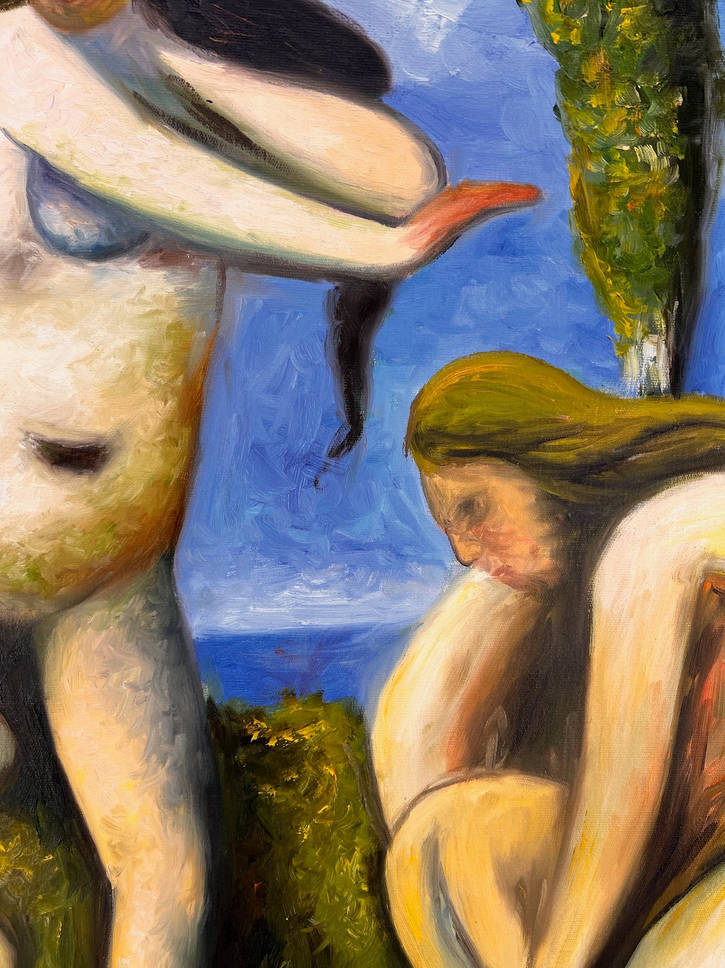 Baigneuses (naar Paul Cézanne) – Handgeschilderd Postimpressionistisch Olieverf op Canvas (64 × 80 cm)